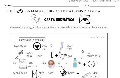 atividade de volta às aulas Carta enigmática